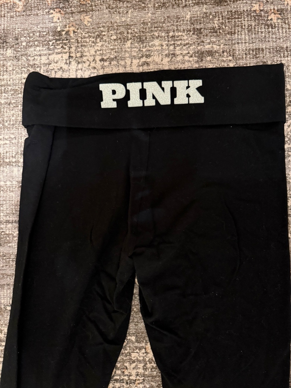 PINK Victoria's Secret Black Fold-Over Waist Leggings with White Logo
